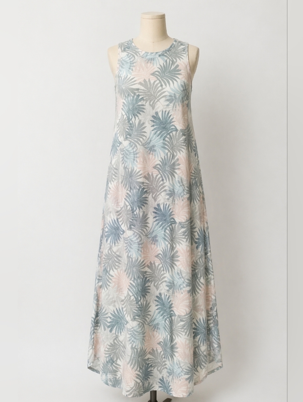 Tahari Pastel Leaf Print Maxi Dress Medium Pockets Tropical Vacation Coastal